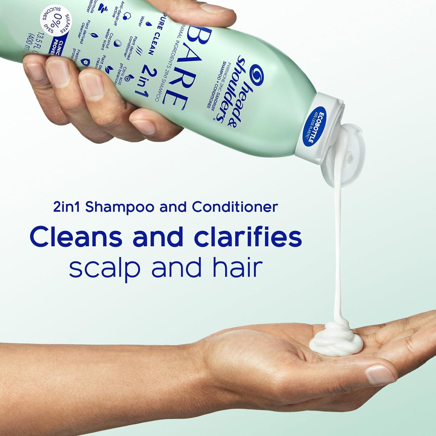 image:imageHead amp Shoulders AntiDandruff Shampoo and Conditioner BARE Pure Clean 2in1 Twin Pack 1 Pyrithione Zinc Scalp Care SulfateFree SiliconeFree 135 fl oz EachPure Clean