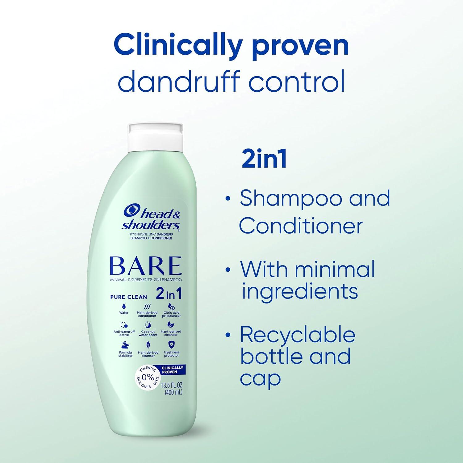 image:imageHead amp Shoulders AntiDandruff Shampoo and Conditioner BARE Pure Clean 2in1 Twin Pack 1 Pyrithione Zinc Scalp Care SulfateFree SiliconeFree 135 fl oz EachPure Clean