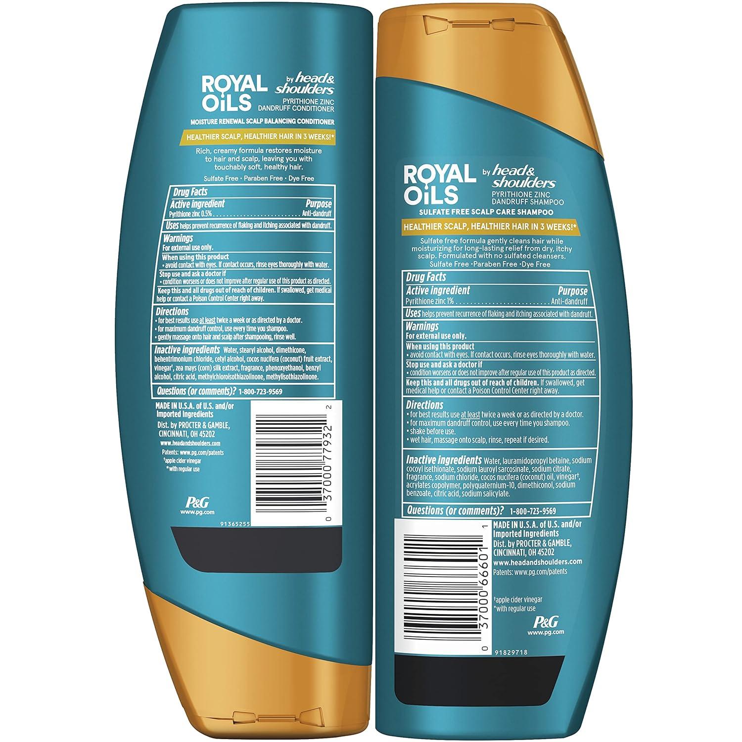image:imageHead amp Shoulders Royal Oils Shampoo and Conditioner Set 1 Pyrithione Zinc Scalp Care amp Hydration Moisture Renewal Conditioner AntiDandruff Shampoo 128 fl oz EachCoconut Oil Apple Cider Vinegar