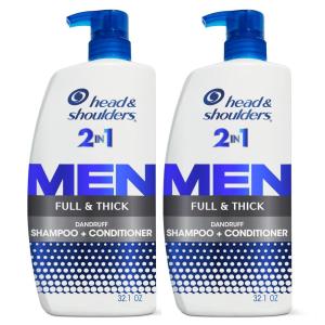 Head & Shoulders Anti-Dandruff Shampoo and Conditioner, Full and Thick 2-in-1 Twin Pack, 1% Pyrithione Zinc, Cleans to Restore Fullness to Thinning Hair, 32.1 fl oz Each(Full & Thick)