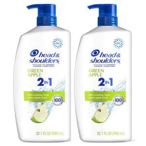 Head & Shoulders Anti-Dandruff Shampoo and Conditioner, Full and Thick 2-in-1 Twin Pack, 1% Pyrithione Zinc, Cleans to Restore Fullness to Thinning Hair, 32.1 fl oz Each(Green Apple)