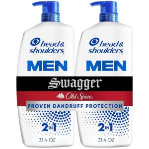 Head & Shoulders Mens Anti-Dandruff Shampoo and Conditioner with 1% Pyrithione Zinc, Old Spice Pure Sport Men’s 2-in-1 Twin Pack, Shampoo for Men, 31.4 fl oz Each(Old Spice Swagger)