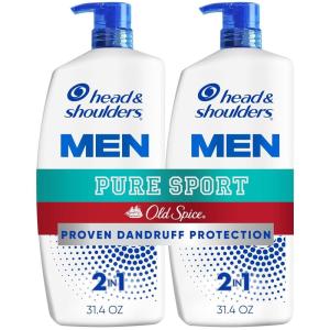 Head & Shoulders Mens Anti-Dandruff Shampoo and Conditioner with 1% Pyrithione Zinc, Old Spice Pure Sport Men’s 2-in-1 Twin Pack, Shampoo for Men, 31.4 fl oz Each(Old Spice Pure Sport)